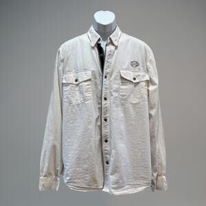 Harley Davidson Men’s White Denim Longsleeve Button Up Bar And Shield Logo XL